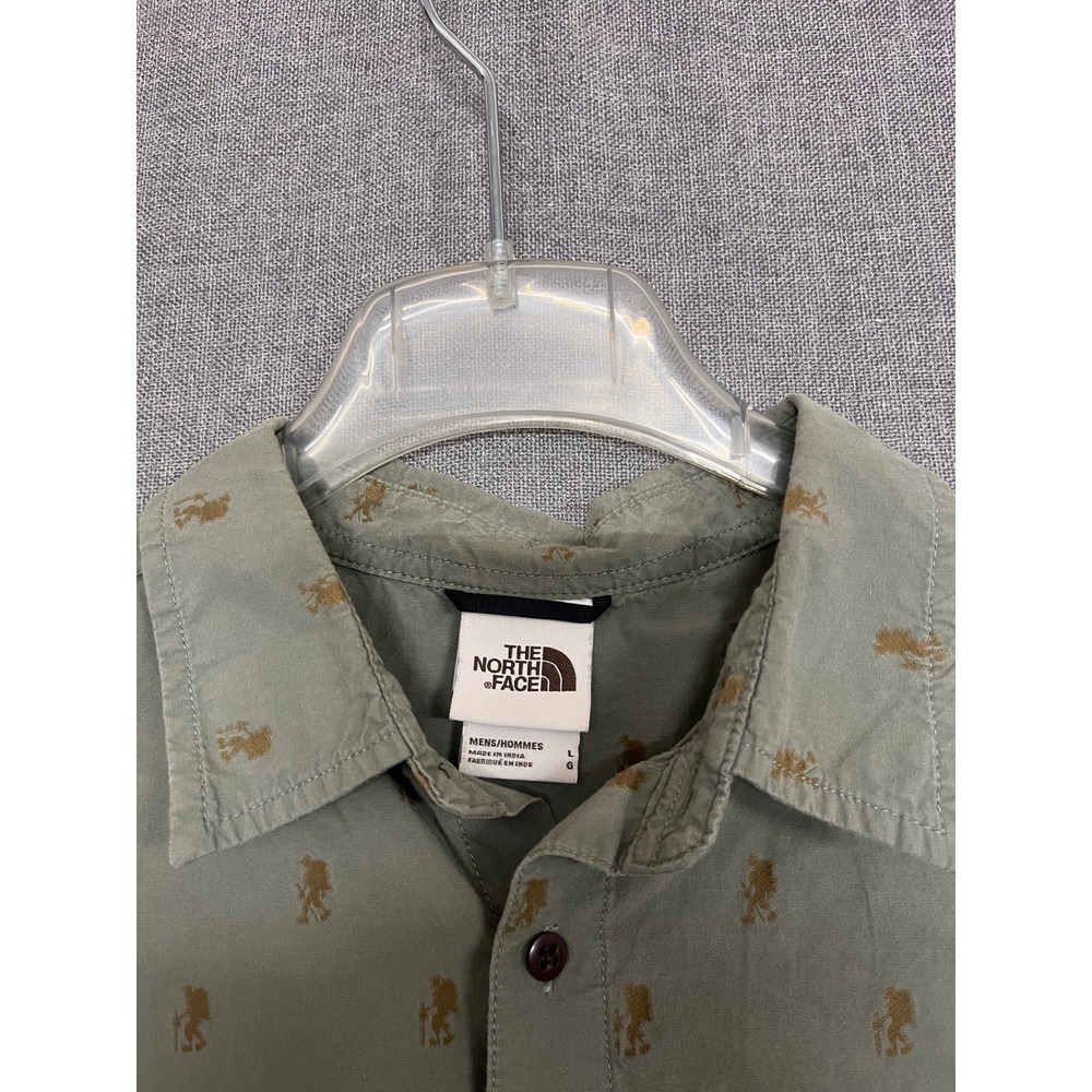 The North Face Mens Large Green Hiker Embroidered Short Sleeve Button Down Shirt